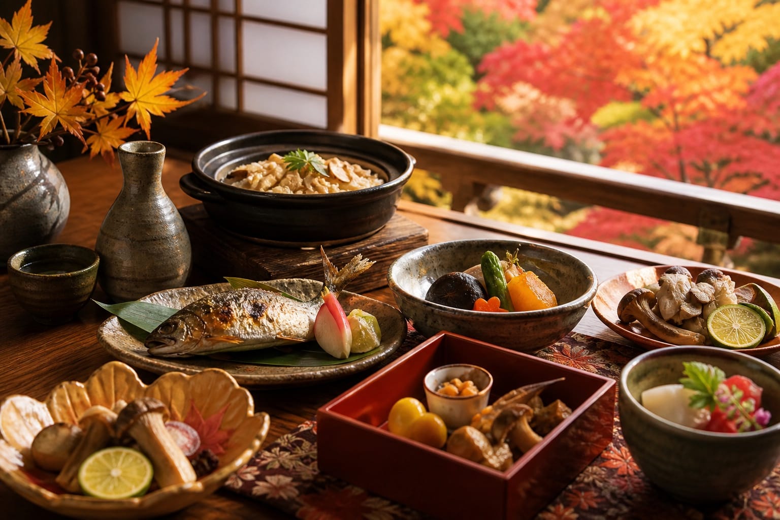 紅葉を眺めながら味わう秋の会席料理