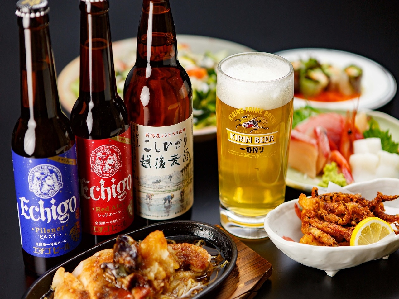 お食事から新潟の地酒、お酒にピッタリ合ったおつまみなど幅広く取り揃えております。